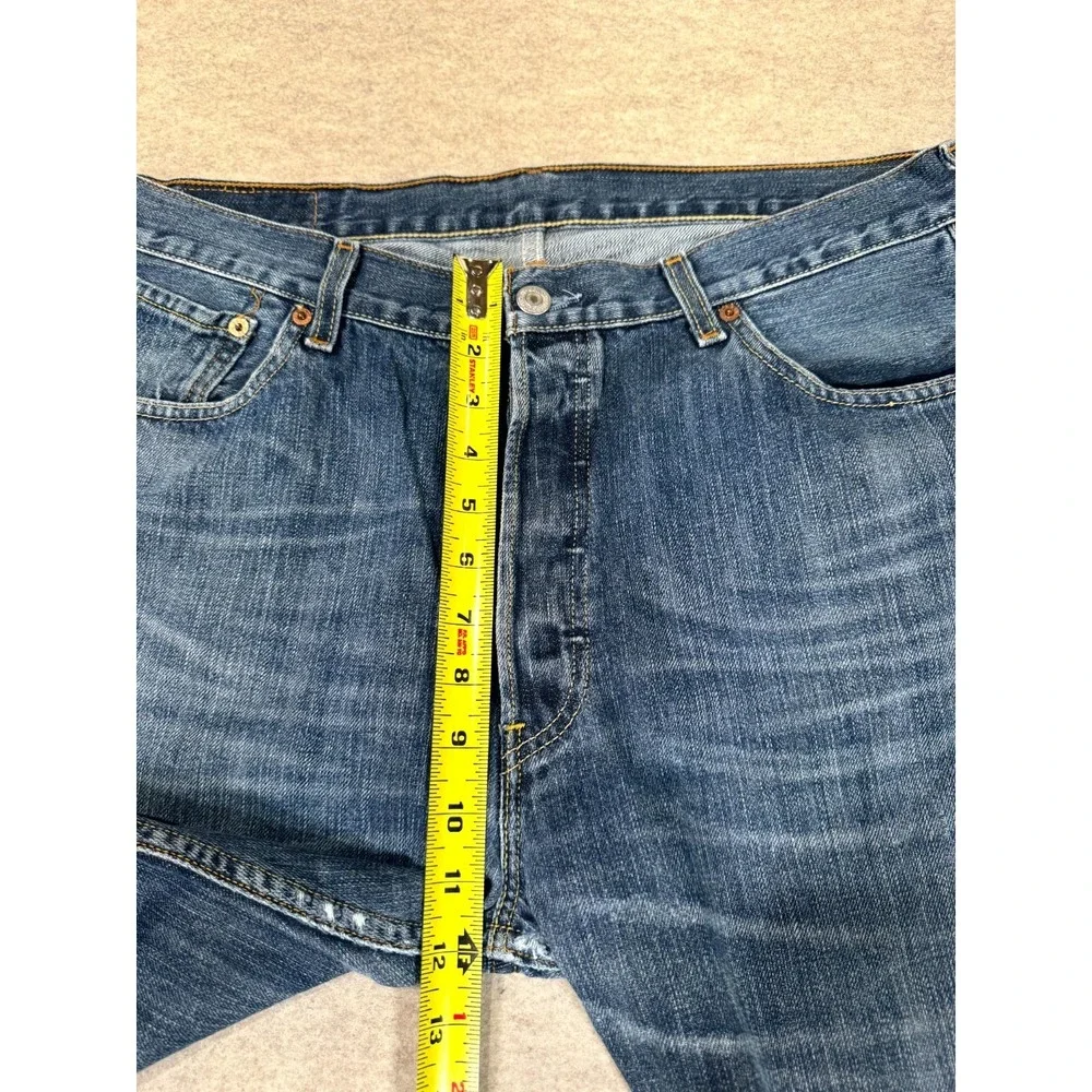 Levis 501‎ Straight Fit Jeans Mens 36x32 Blue Whiskering Denim Cotton Button Fly
